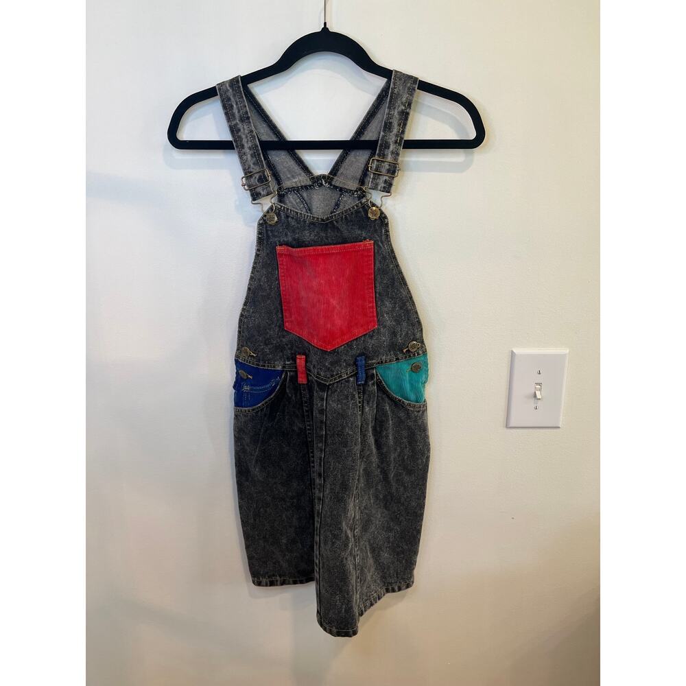 Vintage Jet Set Denim Short Overalls Colorblock Corduroy 90s Grunge Y2K